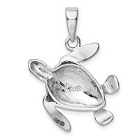 Sterling Silver Rhodium-plated Polished Blue Inlay Created Opal Turtle Pendant view 3