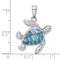 Sterling Silver Rhodium-plated Polished Blue Inlay Created Opal Turtle Pendant view 4