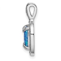 Sterling Silver Rhodium-plated Blue Square Created Opal Pendant with CZ view 2
