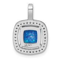 Sterling Silver Rhodium-plated Blue Square Created Opal Pendant with CZ view 3