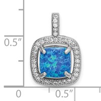 Sterling Silver Rhodium-plated Blue Square Created Opal Pendant with CZ view 4