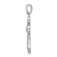 Sterling Silver Rhodium-plated Blue Inlay Created Opal Cross Pendant view 2
