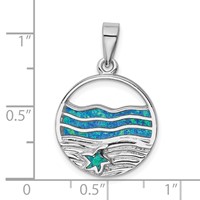 Sterling Silver Rhodium-plated Created Opal Starfish Ocean Pendant view 4