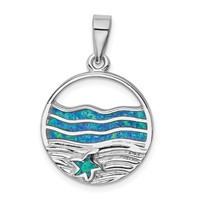 Sterling Silver Rhodium-plated Created Opal Starfish Ocean Pendant view 1