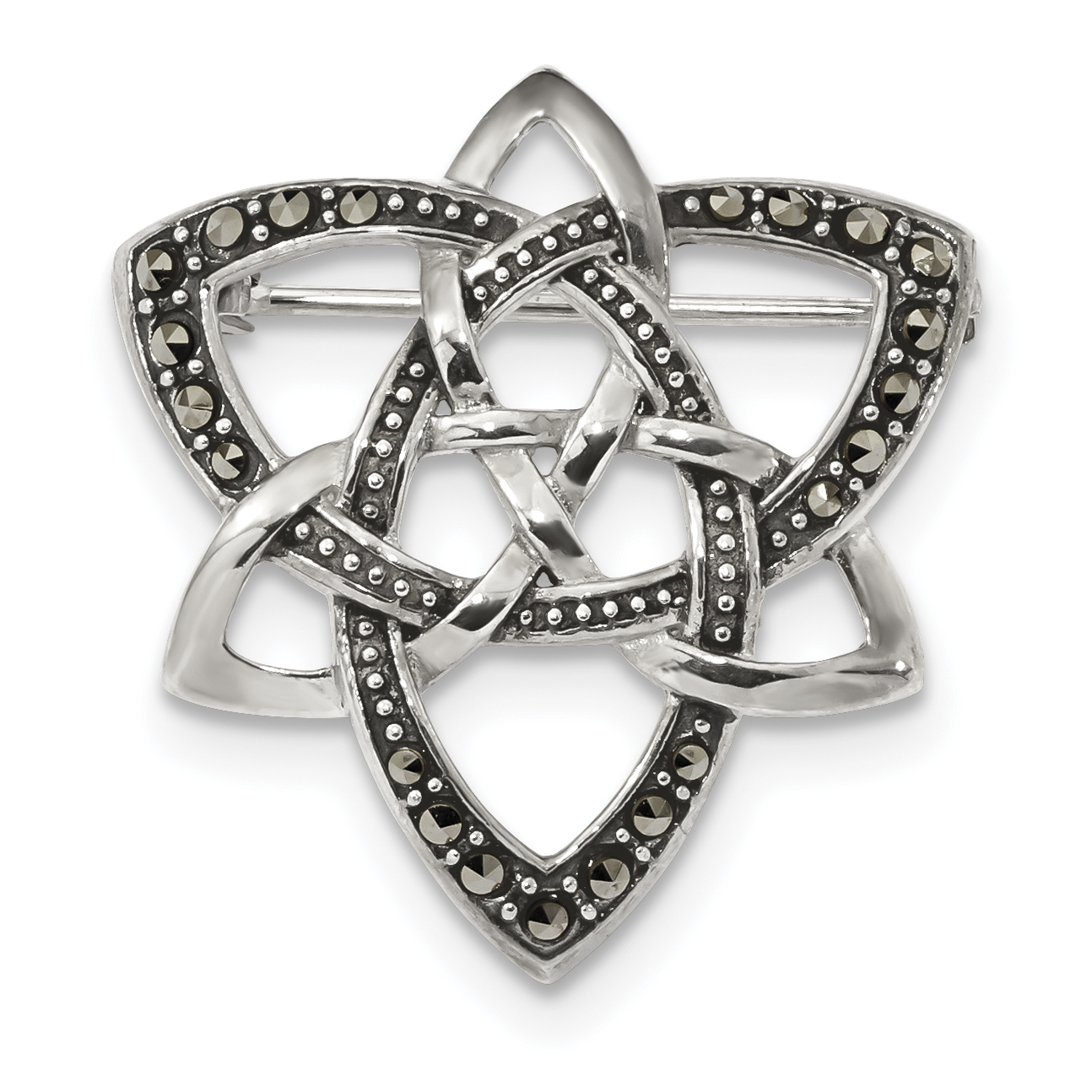 Sterling Silver Antiqued Marcasite Celtic Knot Pin Brooch (QP4890)