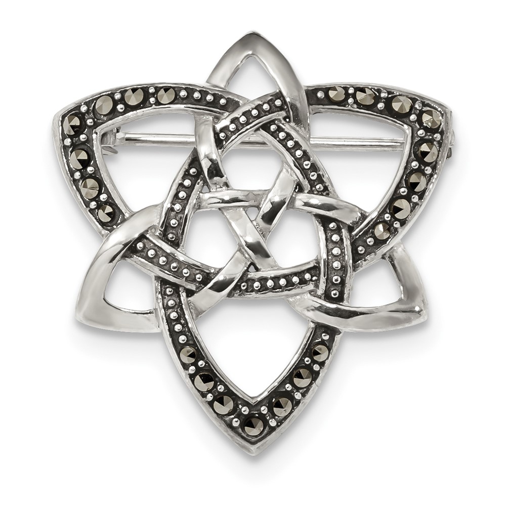 Sterling Silver Antiqued Marcasite Celtic Knot Pin Brooch (QP4890)