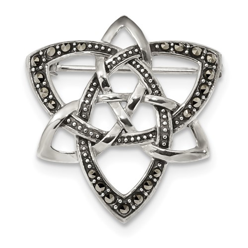 Sterling Silver Antiqued Marcasite Celtic Knot Pin Brooch Pin