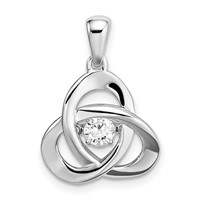 Sterling Silver Platinum-plated Vibrant Moving CZ Swarovski Zirconia Center Stone Trinity Pendant view 1