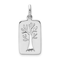 Sterling Silver Rhodium-plated Polished Tree Cut-out Rectangular Charm view 3