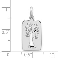 Sterling Silver Rhodium-plated Polished Tree Cut-out Rectangular Charm view 4