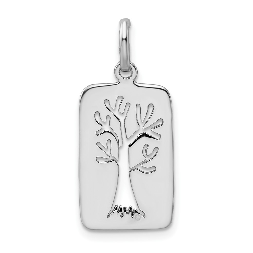 Sterling Silver Rhodium-plated Polished Tree Cut-out Rectangular Charm