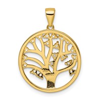Sterling Silver Gold-tone Lab Created White Sapphire Tree of Life in Circle Pendant view 3