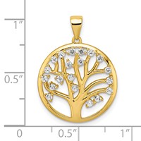 Sterling Silver Gold-tone Lab Created White Sapphire Tree of Life in Circle Pendant view 4