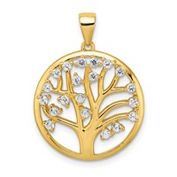 Sterling Silver Gold-tone Lab Created White Sapphire Tree of Life in Circle Pendant view 1