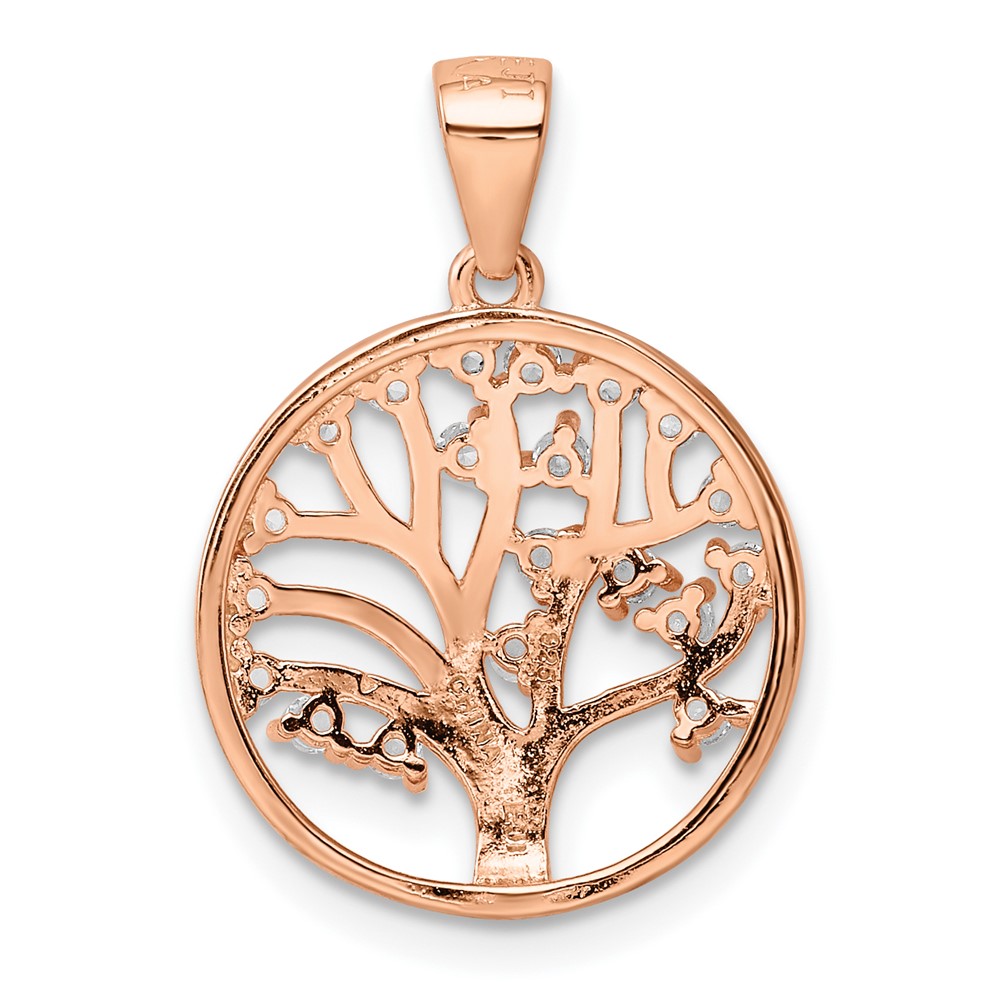 Sterling Silver Rose-tone Created White Sapphire Tree of Life Pendant (QP4905)