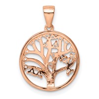 Sterling Silver Rose-tone Lab Created White Sapphire Tree of Life in Circle Pendant view 3