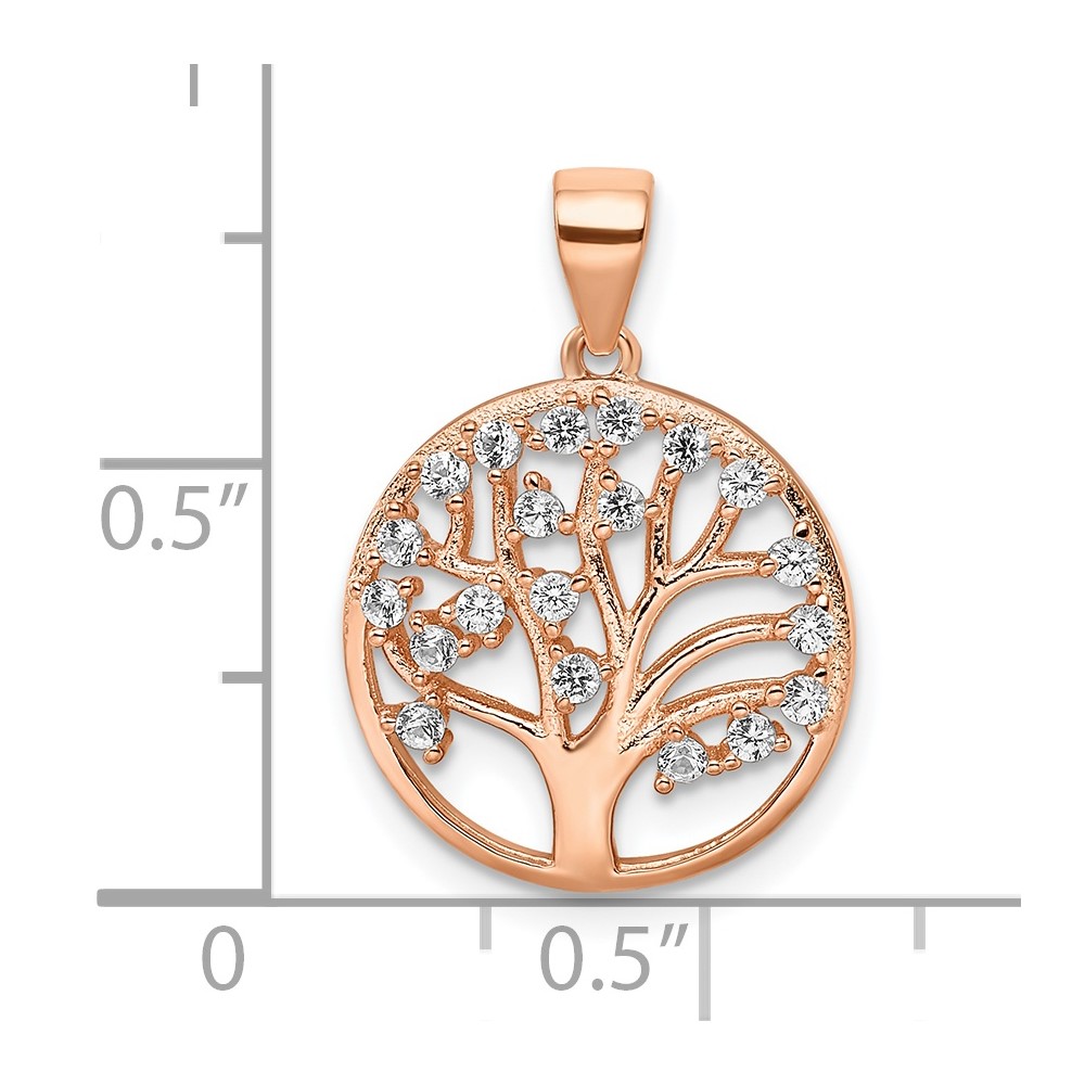 Sterling Silver Rose-tone Created White Sapphire Tree of Life Pendant (QP4905)