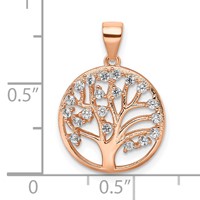Sterling Silver Rose-tone Lab Created White Sapphire Tree of Life in Circle Pendant view 4