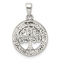 Sterling Silver Antiqued Glitter Enameled Tree in Circle Pendant view 3