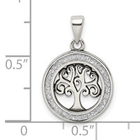 Sterling Silver Antiqued Glitter Enameled Tree in Circle Pendant view 4
