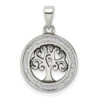 Sterling Silver Antiqued Glitter Enameled Tree in Circle Pendant view 1