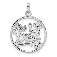 Sterling Silver Rhodium-plated Polished Bird and Flowers Pendant view 3