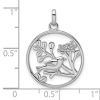 Sterling Silver Rhodium-plated Polished Bird and Flowers Pendant view 4