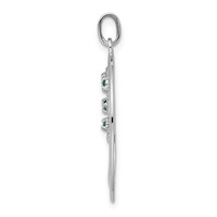 Sterling Silver Rhodium-plated Green Glass Buds Oval Tree Pendant view 2