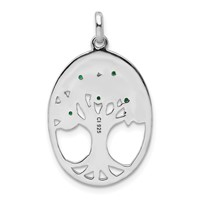 Sterling Silver Rhodium-plated Green Glass Buds Oval Tree Pendant view 3