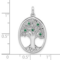 Sterling Silver Rhodium-plated Green Glass Buds Oval Tree Pendant view 4