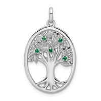 Sterling Silver Rhodium-plated Green Glass Buds Oval Tree Pendant view 1