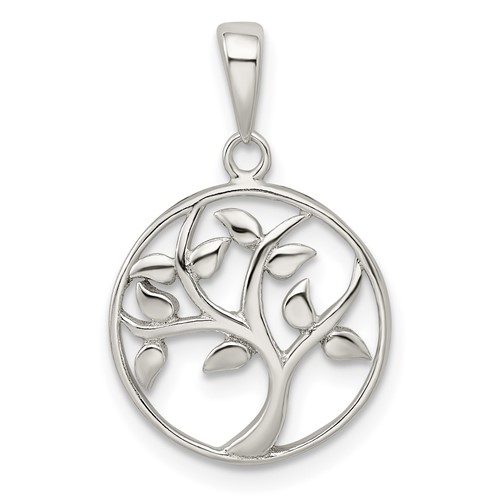 Sterling Silver Polished Cut-out Tree in Circle Pendant