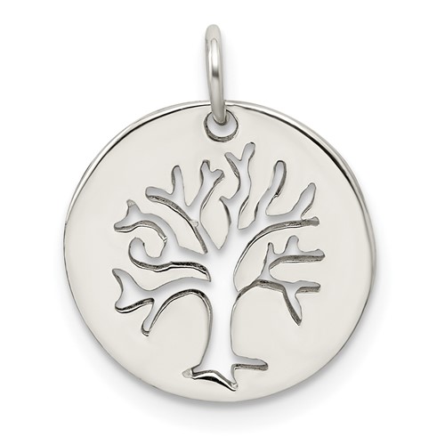 Sterling Silver Polished Cut-out Tree Circle Charm