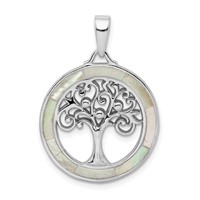 Sterling Silver Rhodium-plated White Mop Tree of Life Pendant view 1