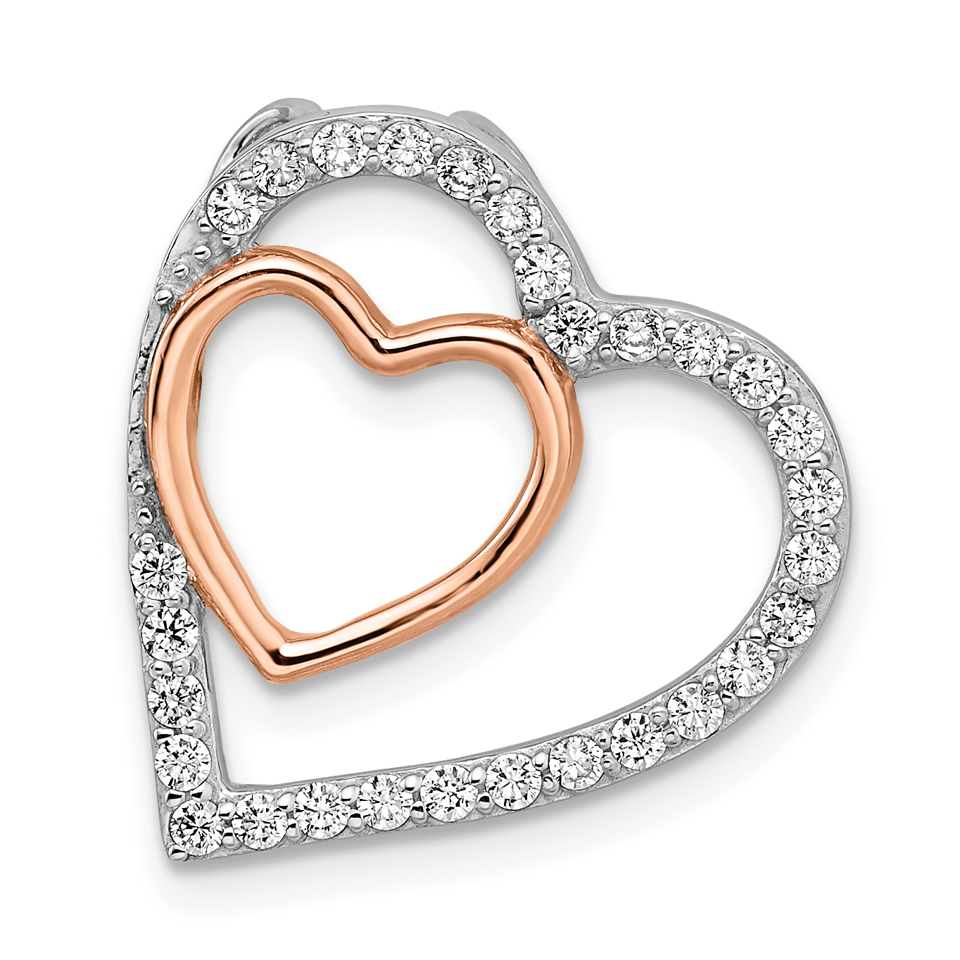 Sterling Silver Rhodium and Rose-tone w/CZ Heart Chain Slide (QP4913)