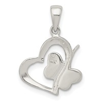Sterling Silver Polished Glitter Enamel Heart Pendant with Butterfly view 3