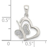 Sterling Silver Polished Glitter Enamel Heart Pendant with Butterfly view 4