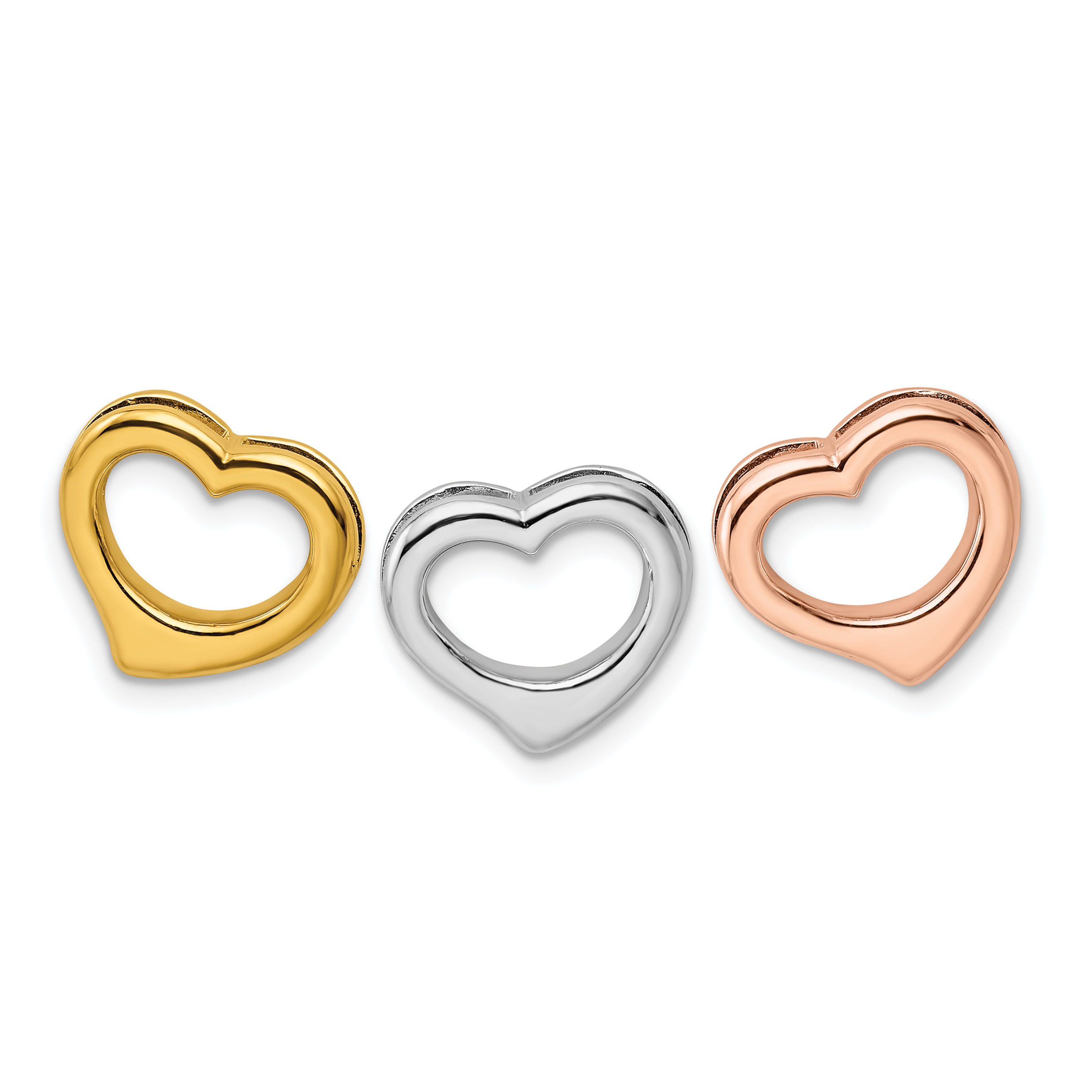 Sterling Silver Rhodium, Gold & Rose-tone Set of 3 Hearts Pendant (QP4918)