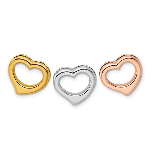 Sterling Silver Rhodium-plated Gold-tone and Rose-tone 3-Piece Hearts Chain Slide Set