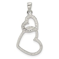 Sterling Silver Polished CZ Double Heart Pendant view 3