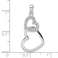 Sterling Silver Polished CZ Double Heart Pendant view 4
