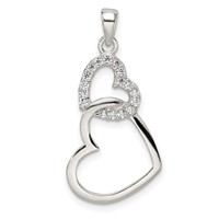 Sterling Silver Polished CZ Double Heart Pendant view 1