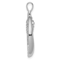 Sterling Silver Rhodium-plated CZ Oval Pendant with Dangle Heart view 2