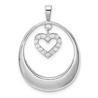 Sterling Silver Rhodium-plated CZ Oval Pendant with Dangle Heart view 4