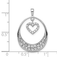 Sterling Silver Rhodium-plated CZ Oval Pendant with Dangle Heart view 3