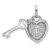 Sterling Silver Rhodium-plated CZ Heart Lock and Key Pendant view 3