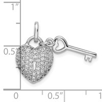 Sterling Silver Rhodium-plated CZ Heart Lock and Key Pendant view 4