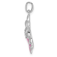 Sterling Silver Rhodium-plated Pink Enamel CZ Awareness Ribbon Heart Pendant view 2