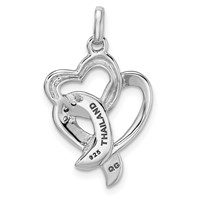 Sterling Silver Rhodium-plated Pink Enamel CZ Awareness Ribbon Heart Pendant view 3