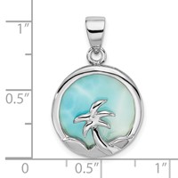 Sterling Silver Rhodium-plated Larimar with Palm Tree Pendant view 4